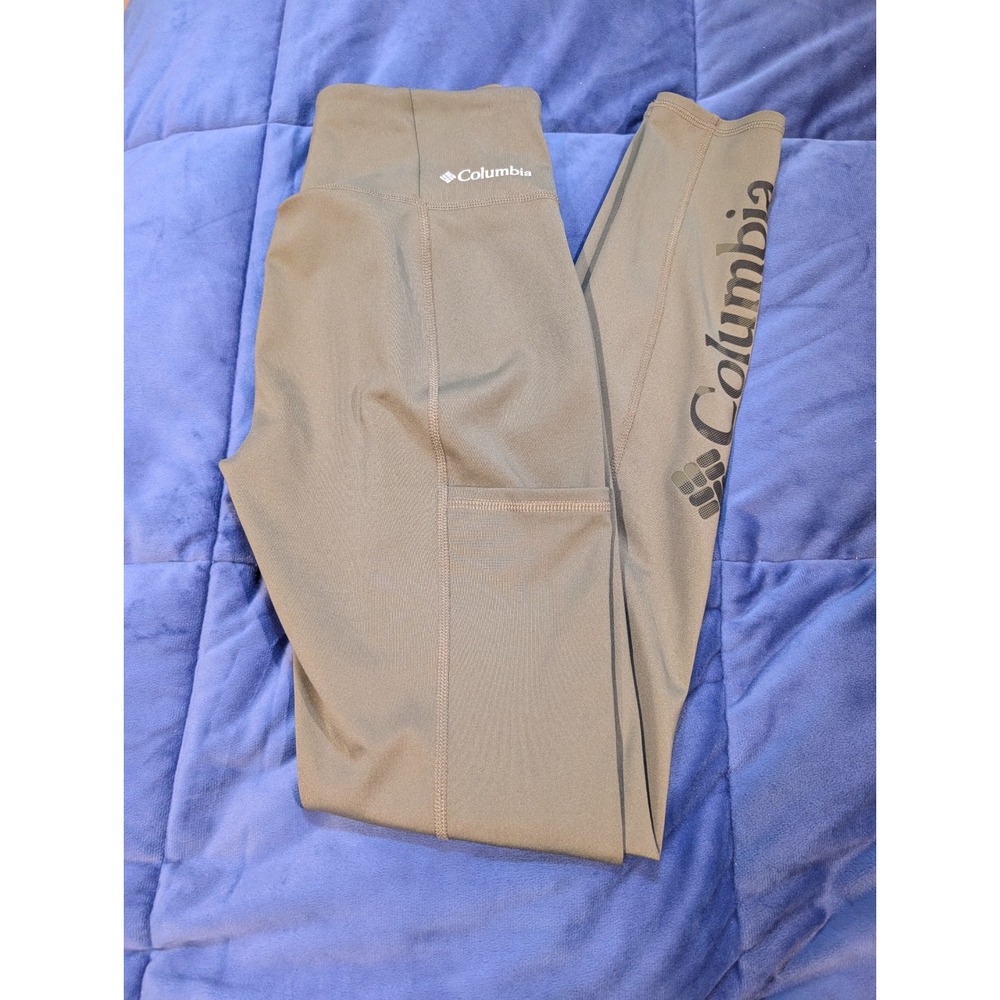 Columbia Leggings Lodge Omnishade Womens Olive High Rise Pocket‎ Logo - Size XS